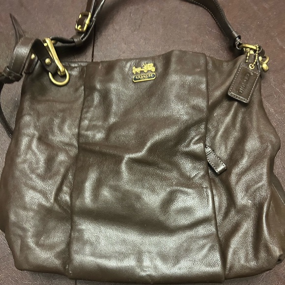 Authentic Coach Chocolate Leather Messenger Bag - Picture 1 of 6